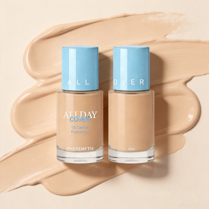 PHEREMYTH All Day Cover Oil Control Foundation 50ml - Long Lasting Waterproof Anti-Aging with Peptides & PDRN | For Oily & Acne-Prone Skin