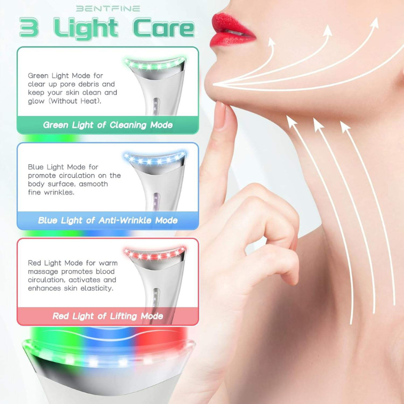 BENTFINE 3 Light Therapy Facial Device - Red, Blue & Green LED Skin Care Tool